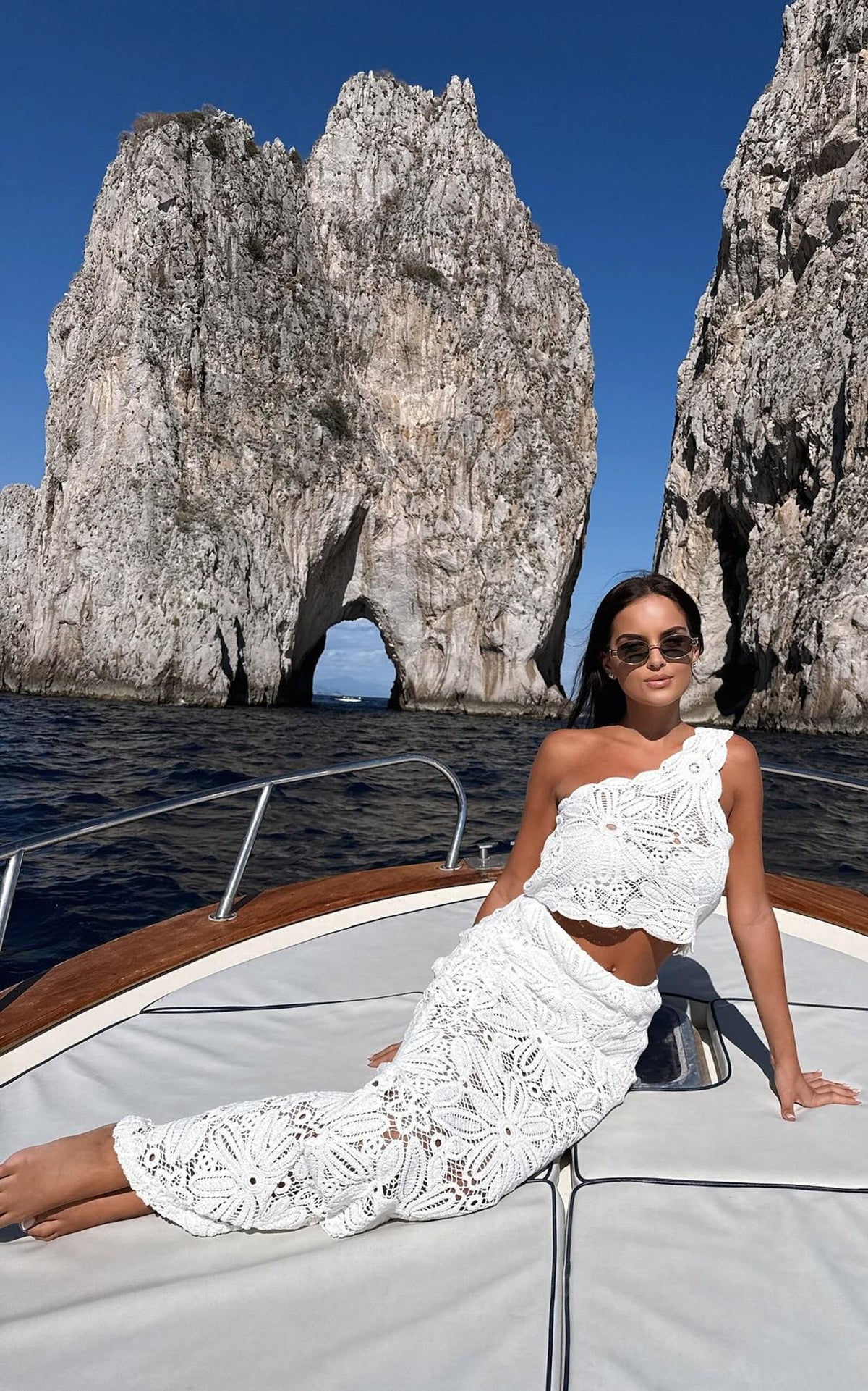 Charlene Top Crochet One Shoulder Top in Whit
