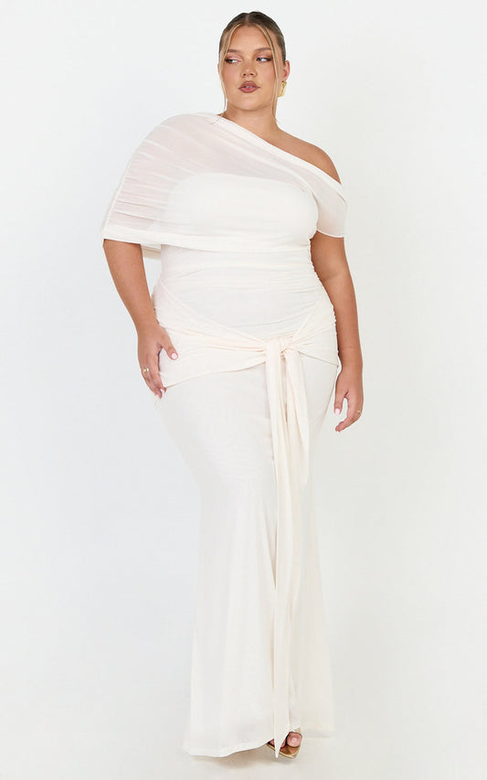 Nicolette Maxi Dress Cape Sleeve Off Shoulder Dress in Cream