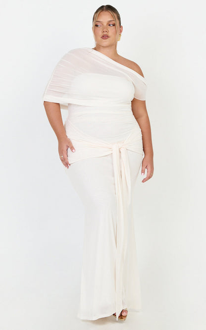 Nicolette Maxi Dress Cape Sleeve Off Shoulder Dress in Cream
