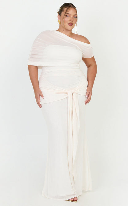 Nicolette Maxi Dress Cape Sleeve Off Shoulder Dress in Cream