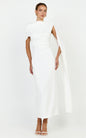 Visenta Midi Dress Asymmetrical Sleeve Dress in White