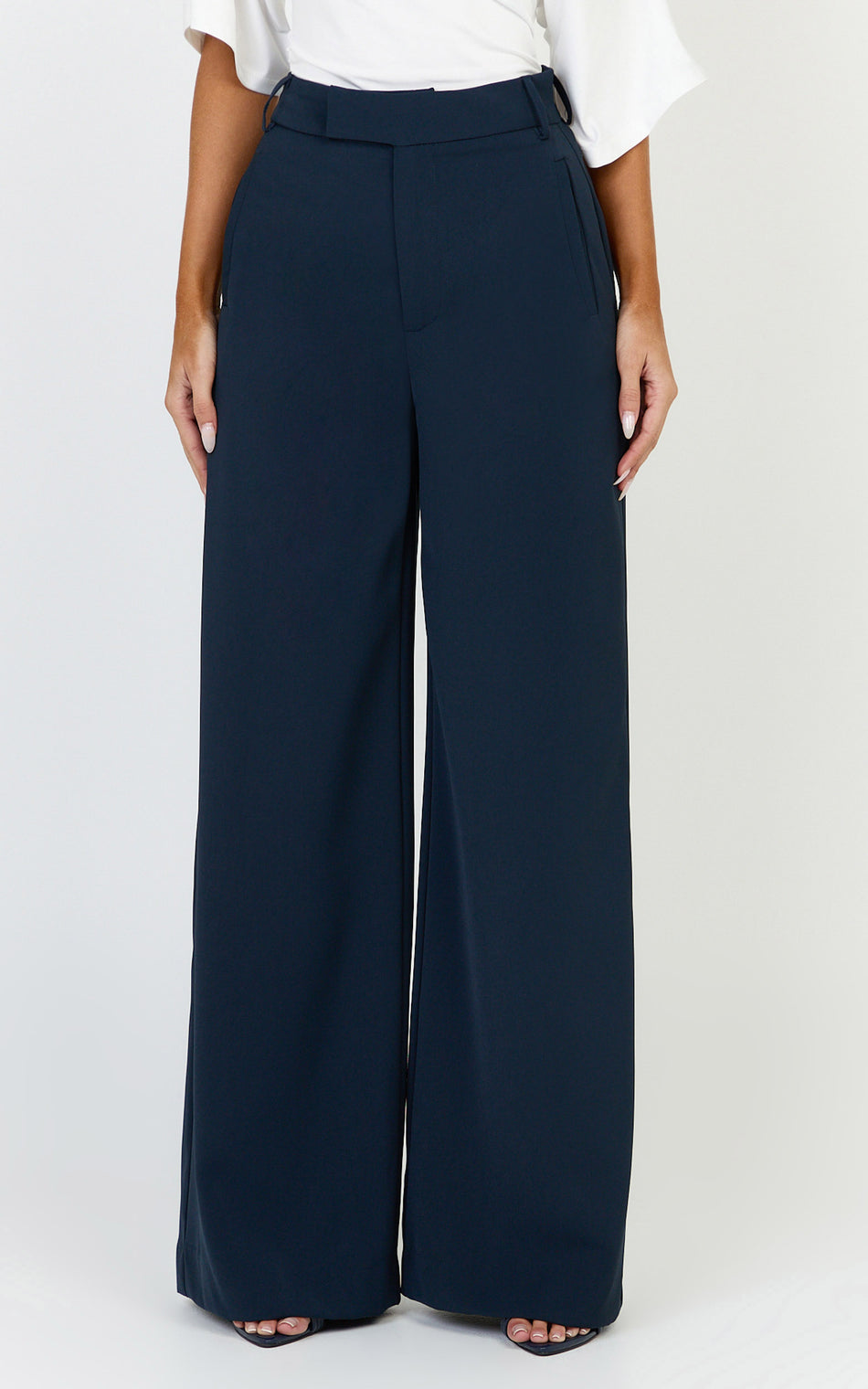 Selena Pants High Waisted Wide Leg Tailored Pants in Navy