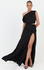 Ayla Two Piece Set Draped Off Shoulder Top And Maxi Skirt Set in Black