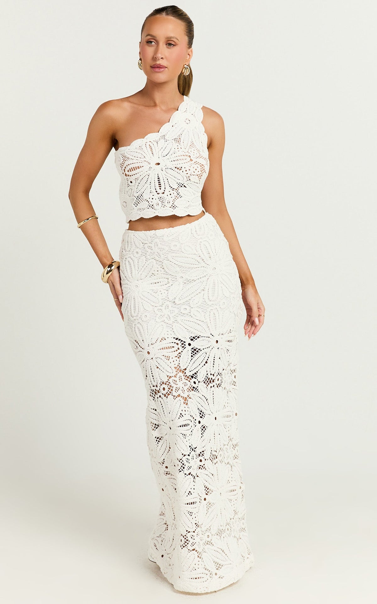 Charlene Top Crochet One Shoulder Top in Whit