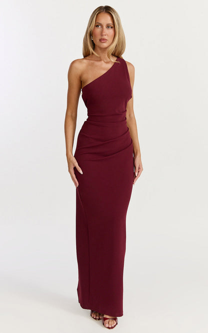 Criselda Maxi Dress One Shoulder Maxi Dress in Wine