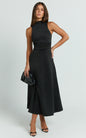 Macy Midi Dress High Neck A Line Dress in Black