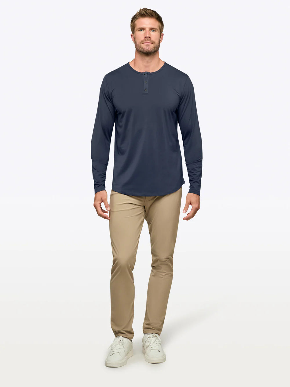 AO Long Sleeve Henley Curve-Hem