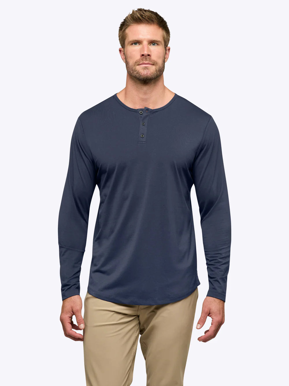 AO Long Sleeve Henley Curve-Hem