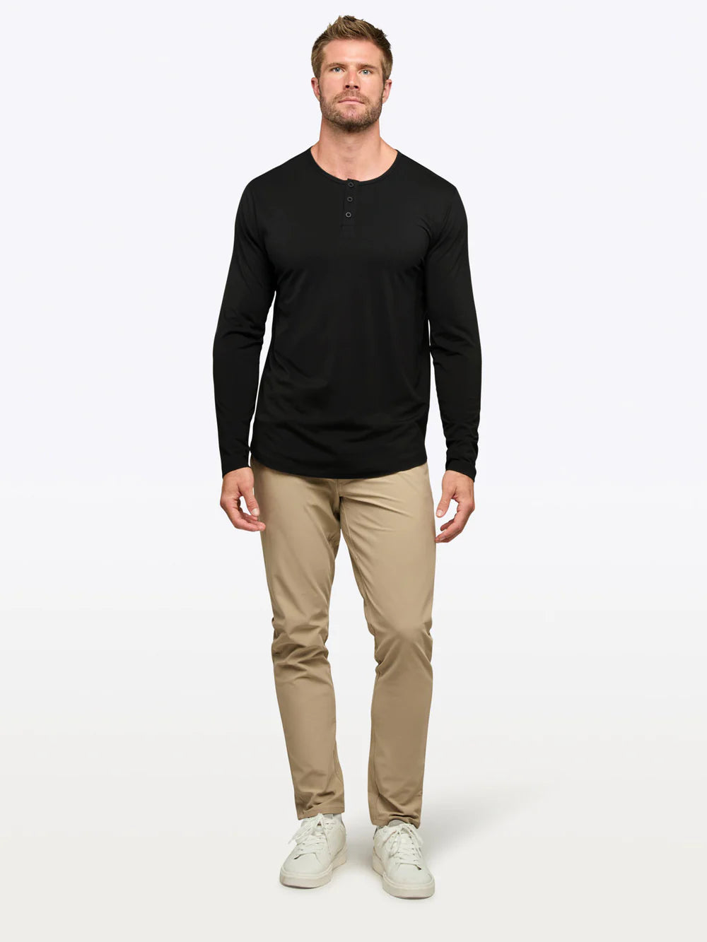 AO Long Sleeve Henley Curve-Hem