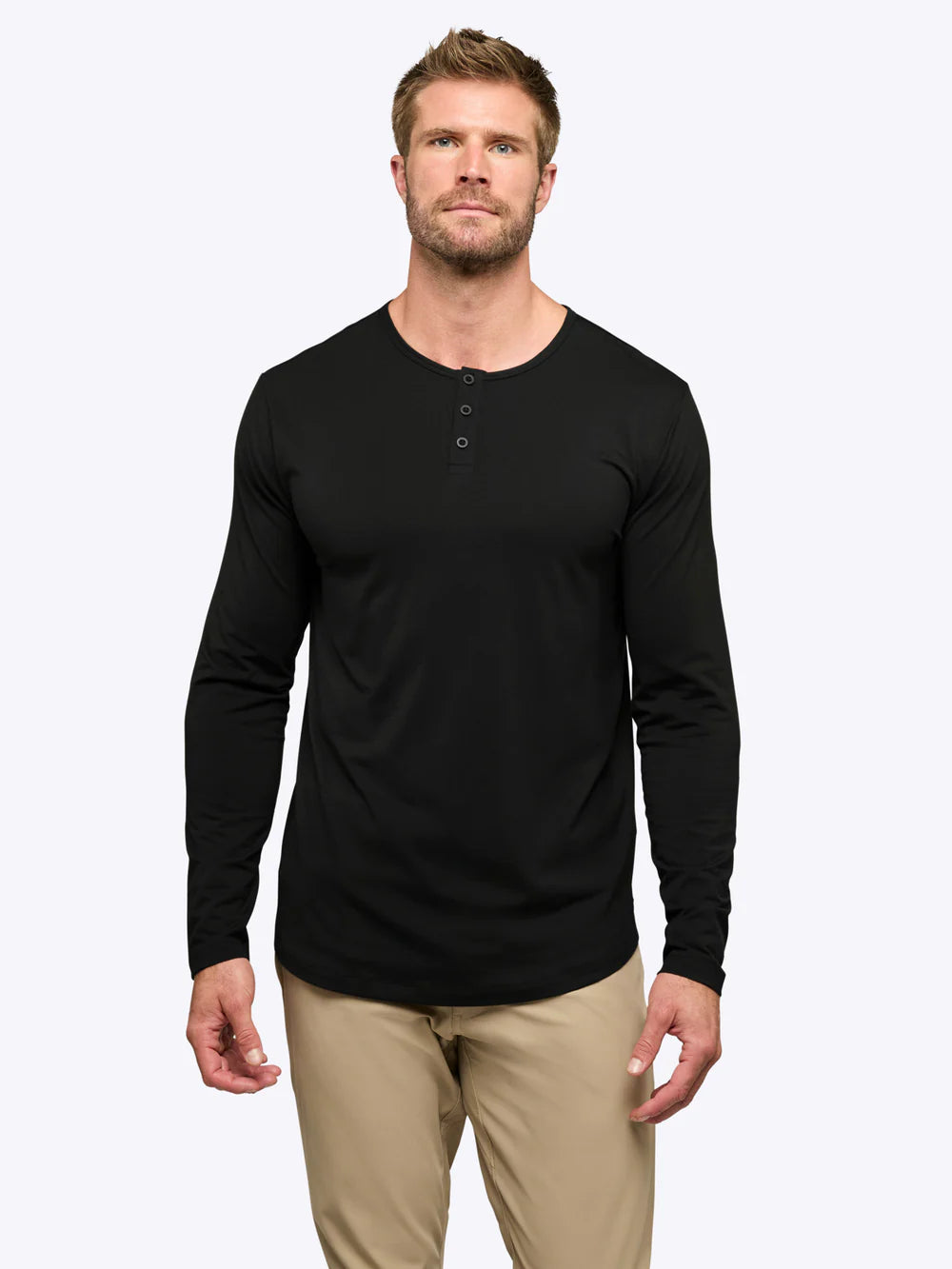 AO Long Sleeve Henley Curve-Hem